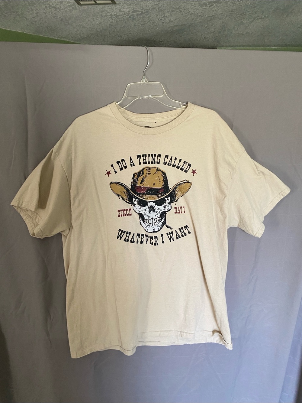Men's Cream Graphic Skull Cowboy Tee - Relaxed Fit